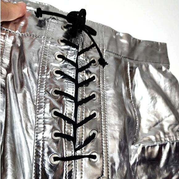 Ben Taverniti Unravel Project Lace Up Leather Skinny Stirrup Pants in Silver - Picture 5 of 14